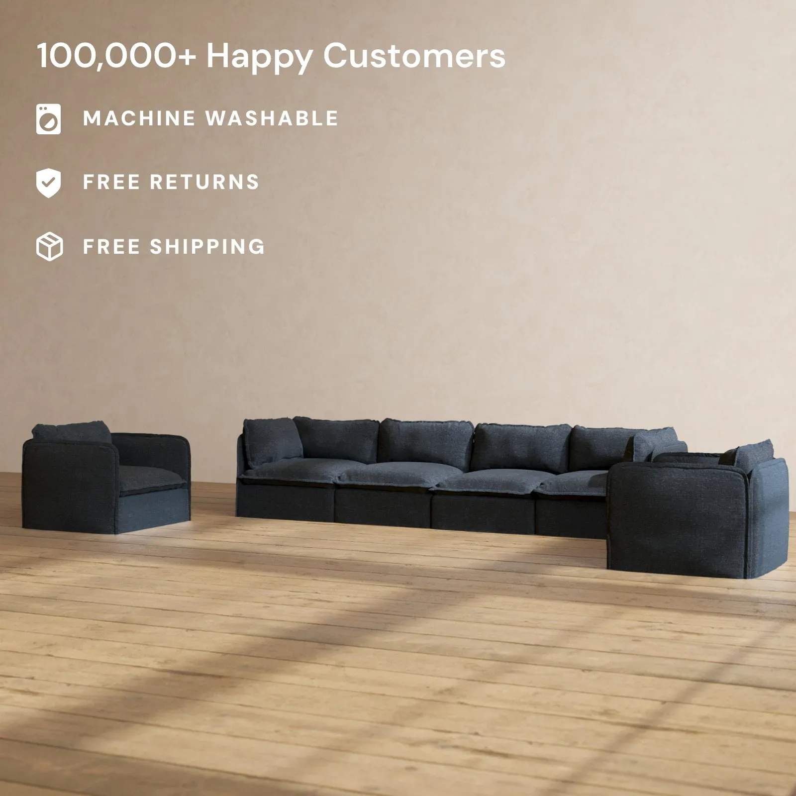 Modular Performance 4-Seater Sofa   Armchair Set in Indigo | Deluxe Blend