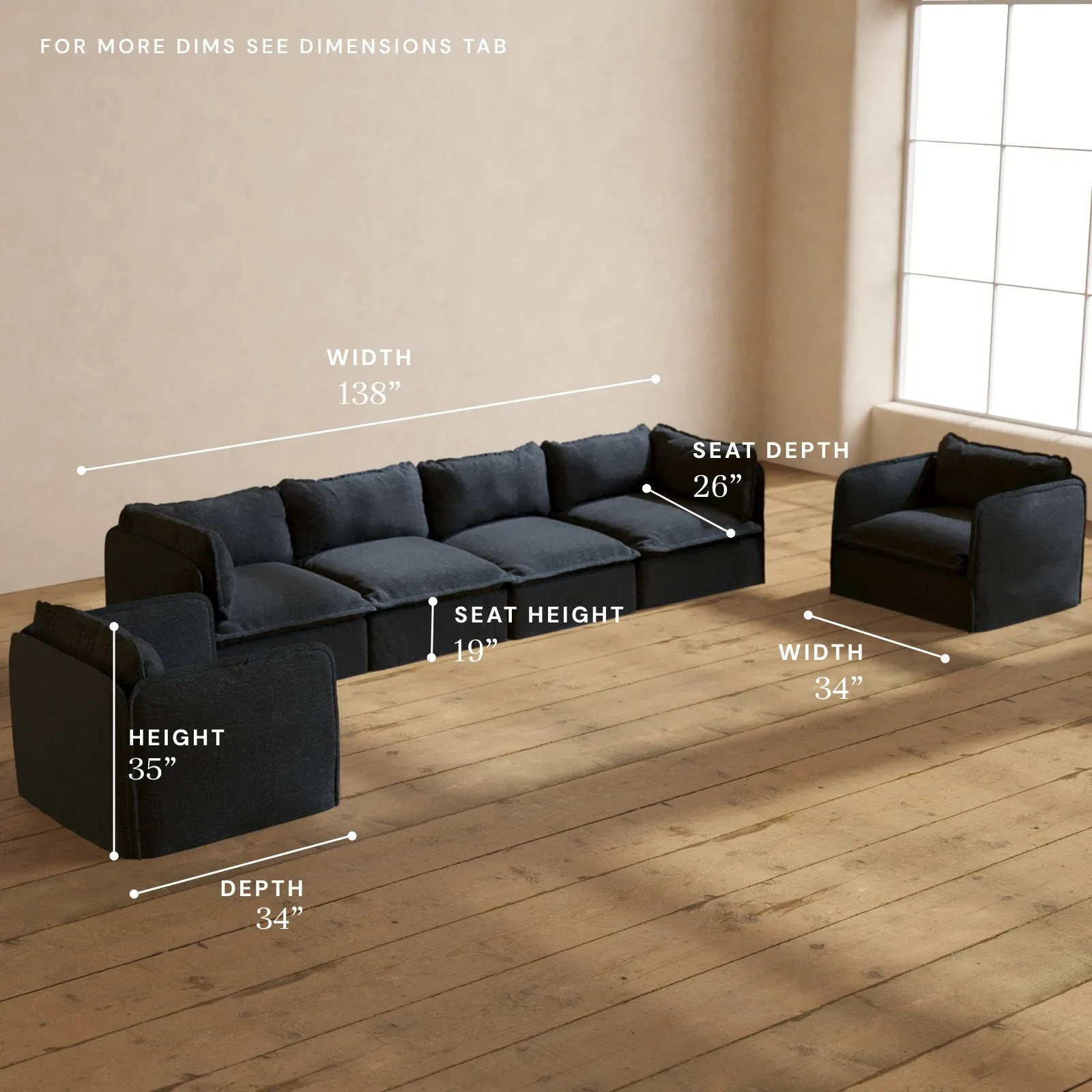 Modular Performance 4-Seater Sofa   Armchair Set in Indigo | Deluxe Blend
