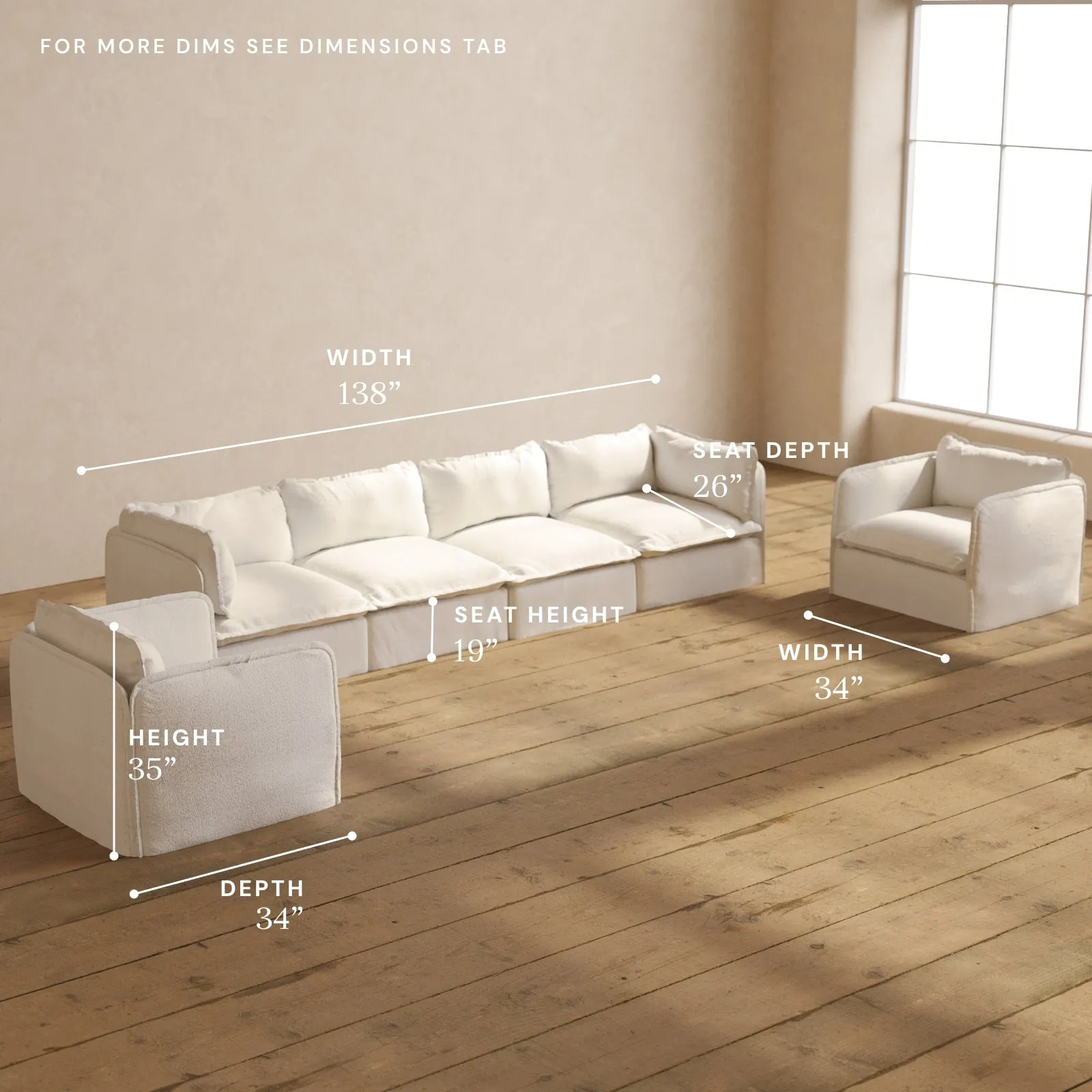 Modular Performance 4-Seater Sofa   Armchair Set in Mousse | Relaxed Blend