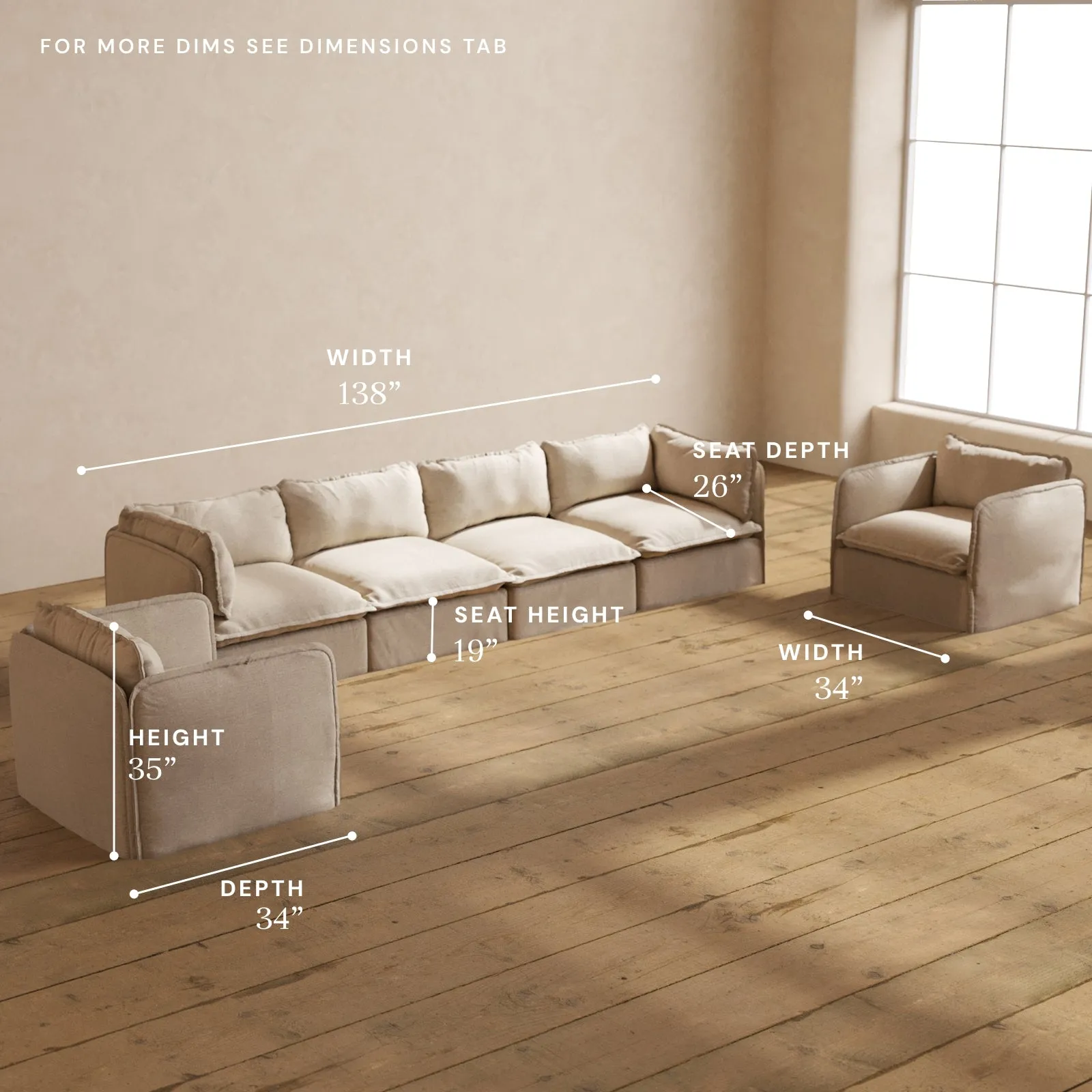 Modular Performance 4-Seater Sofa   Armchair Set in Oat | Relaxed Blend