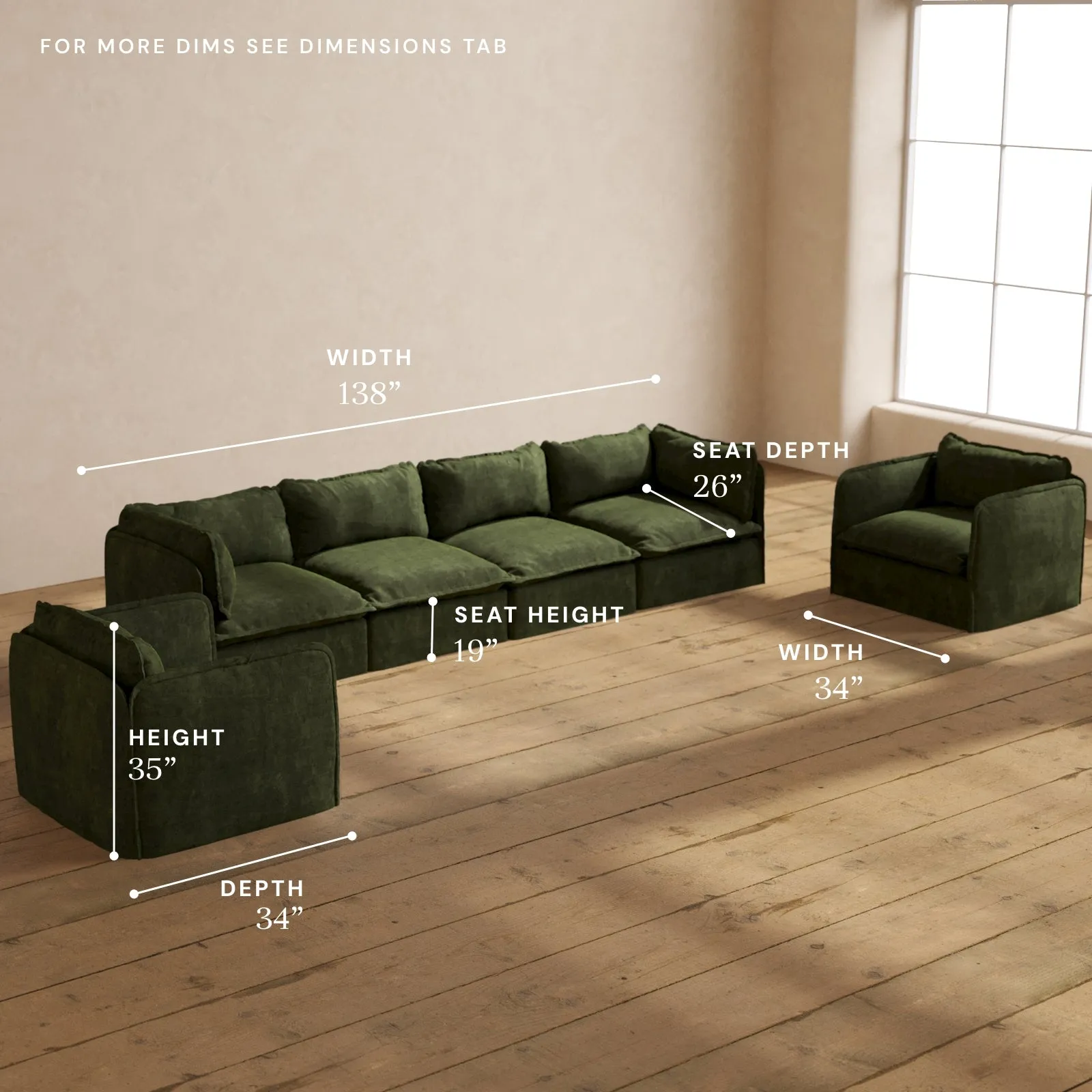 Modular Performance 4-Seater Sofa   Armchair Set in Olive | Deluxe Blend
