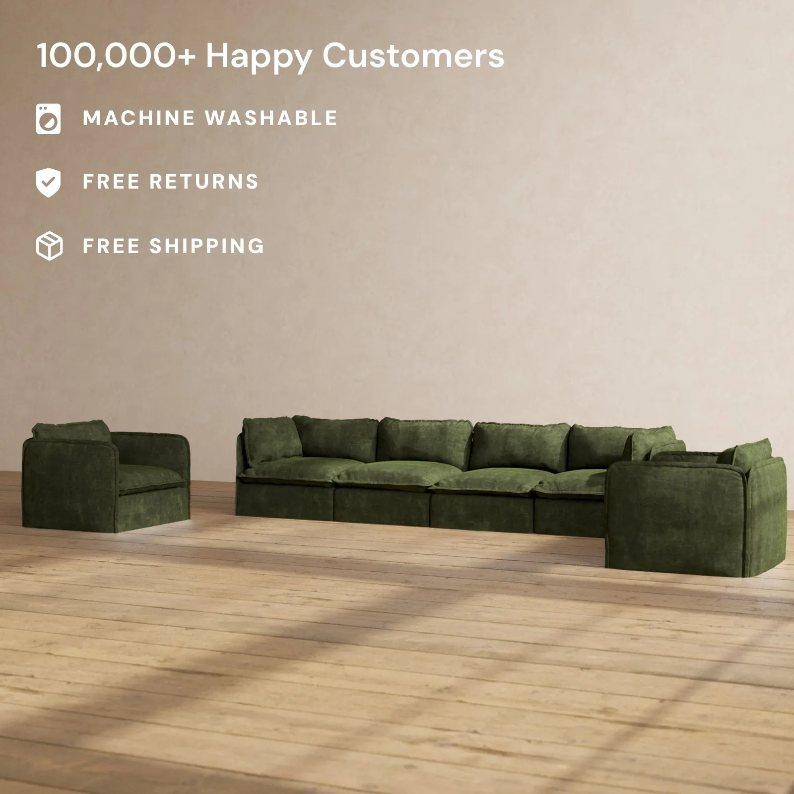 Modular Performance 4-Seater Sofa   Armchair Set in Olive | Relaxed Blend