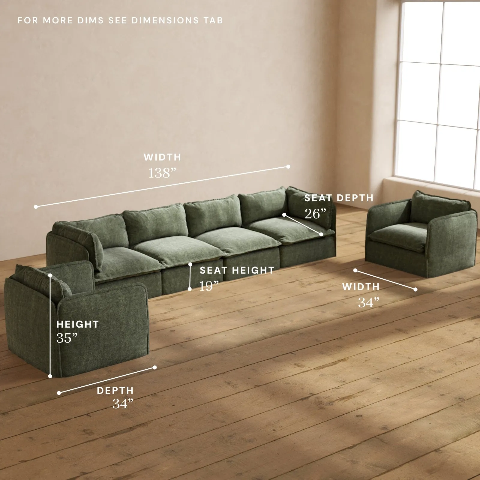 Modular Performance 4-Seater Sofa   Armchair Set in Willow | Deluxe Blend