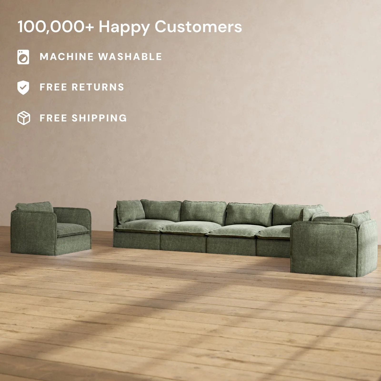 Modular Performance 4-Seater Sofa   Armchair Set in Willow | Relaxed Blend
