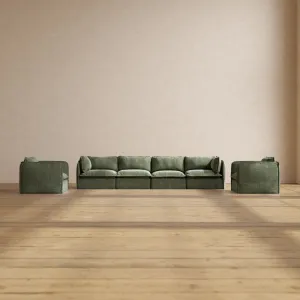 Modular Performance 4-Seater Sofa   Armchair Set in Willow | Relaxed Blend