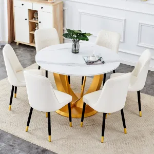 Streamdale Snow Mountain White Round Dining Set - 47" w/ 6 White Chairs