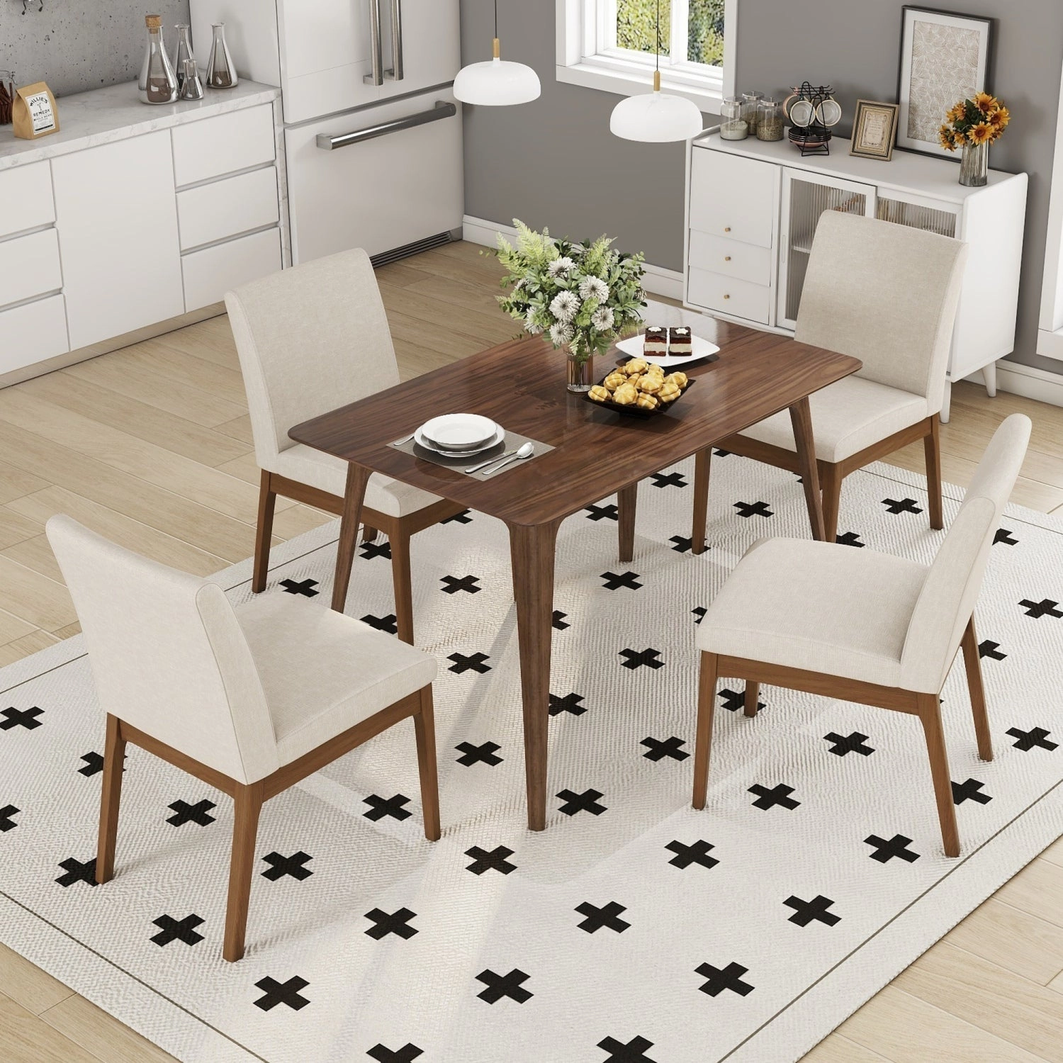 Streamdale 5-Pc Dining Set: Wood Table & 4 Upholstered Chairs
