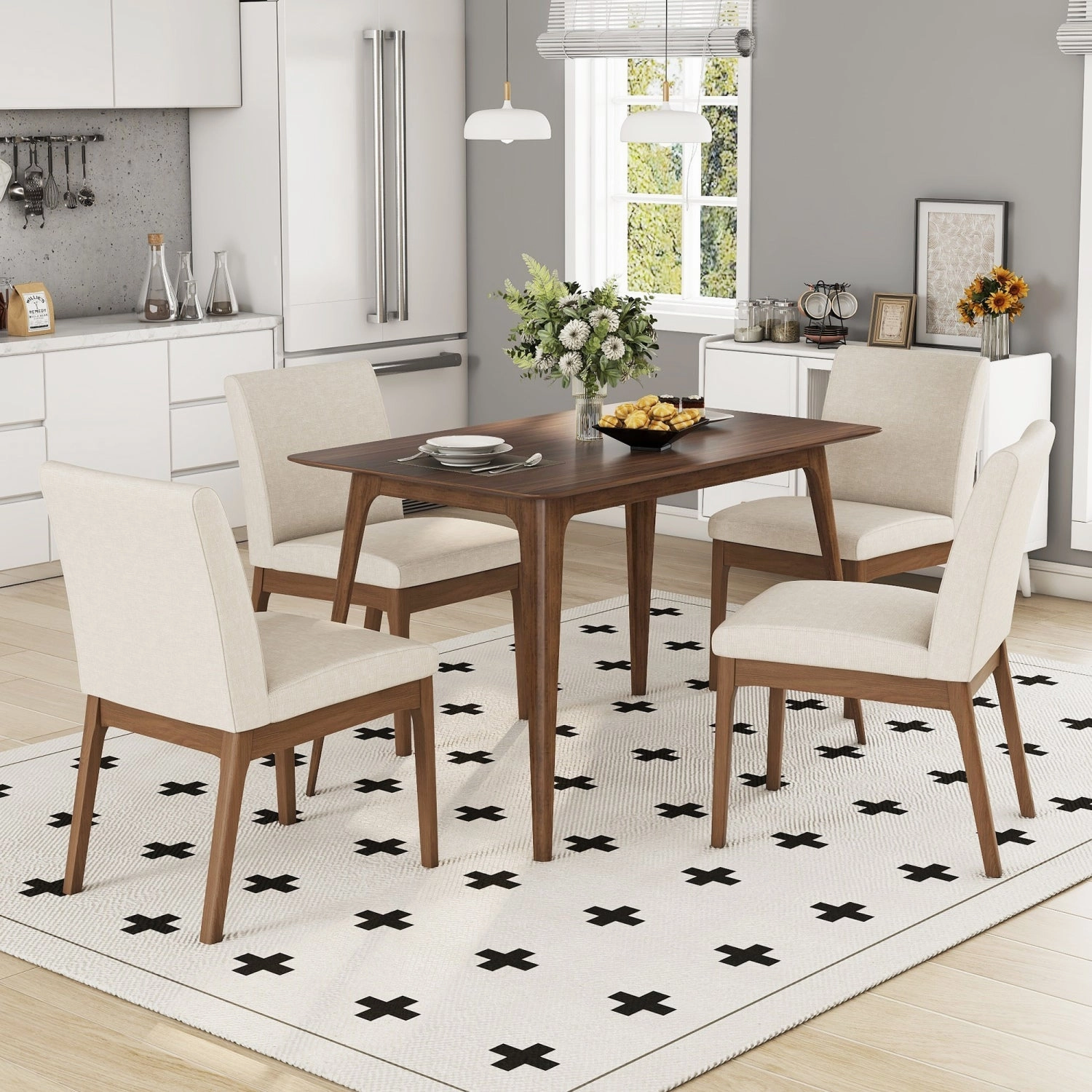 Streamdale 5-Pc Dining Set: Wood Table & 4 Upholstered Chairs