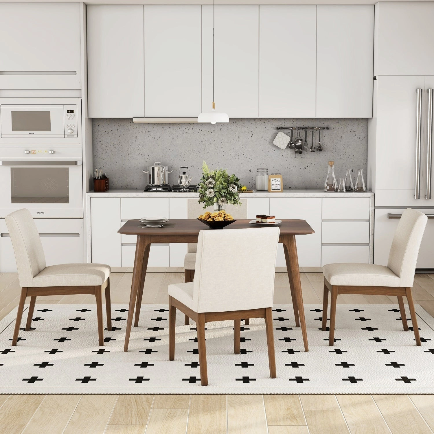 Streamdale 5-Pc Dining Set: Wood Table & 4 Upholstered Chairs