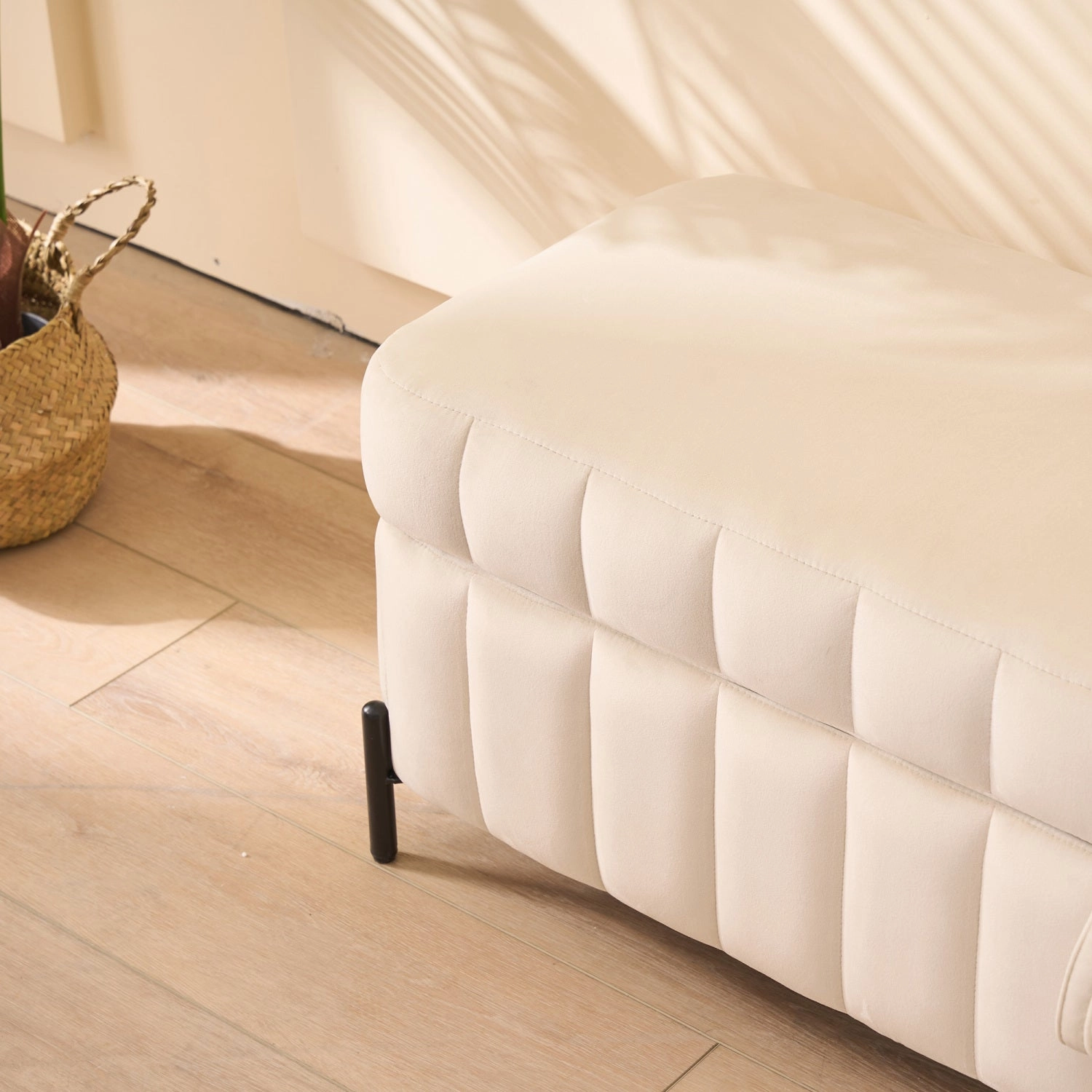 Streamdale Beige Velvet Storage Bench - 49" Wide
