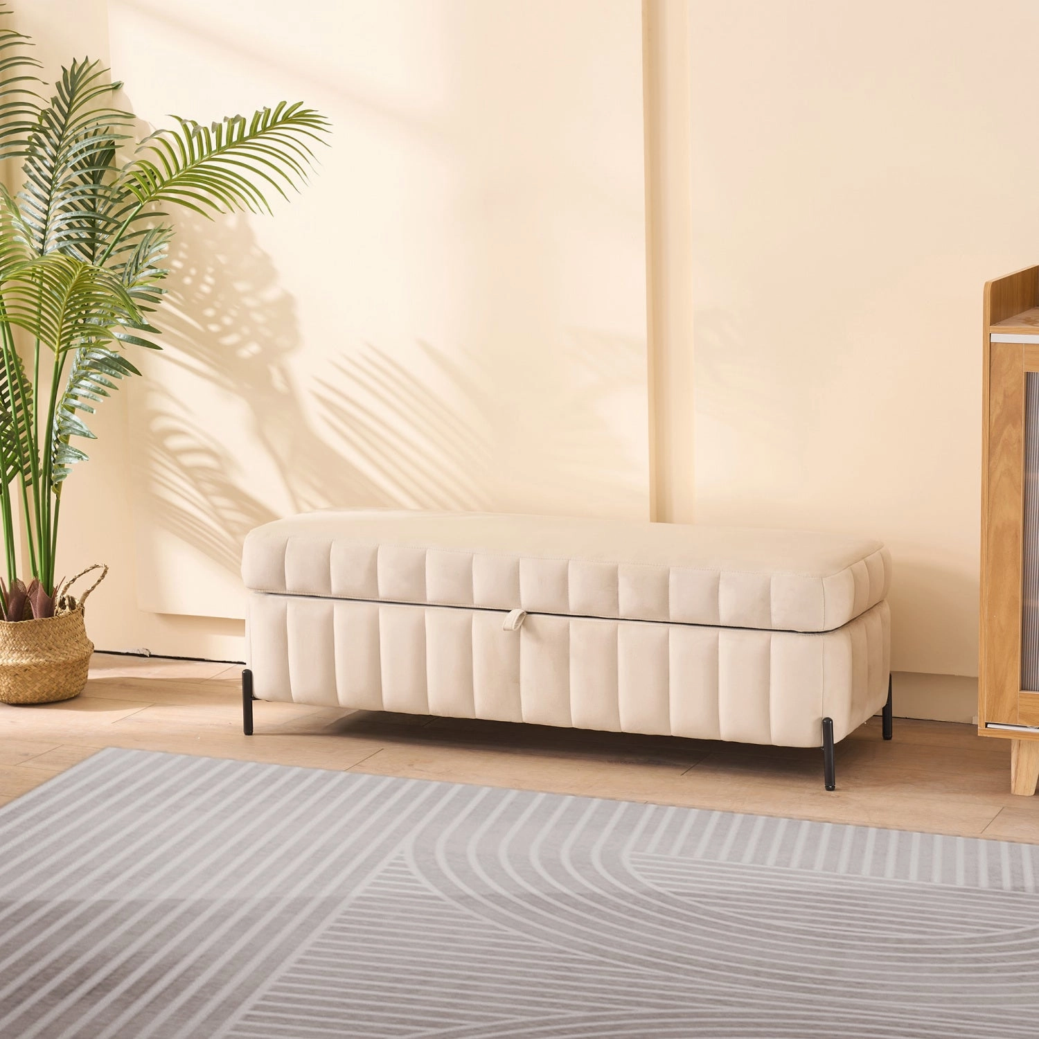 Streamdale Beige Velvet Storage Bench - 49" Wide