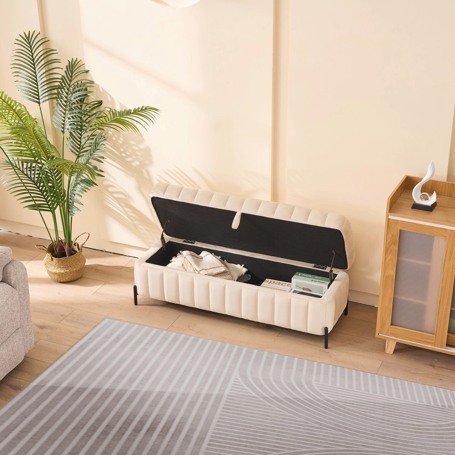 Streamdale Beige Velvet Storage Bench - 49" Wide