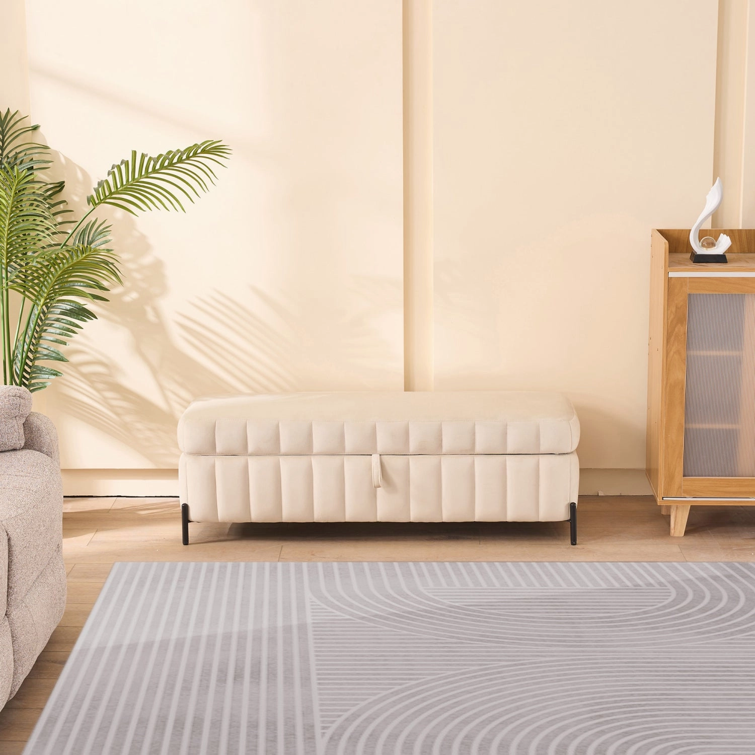 Streamdale Beige Velvet Storage Bench - 49" Wide