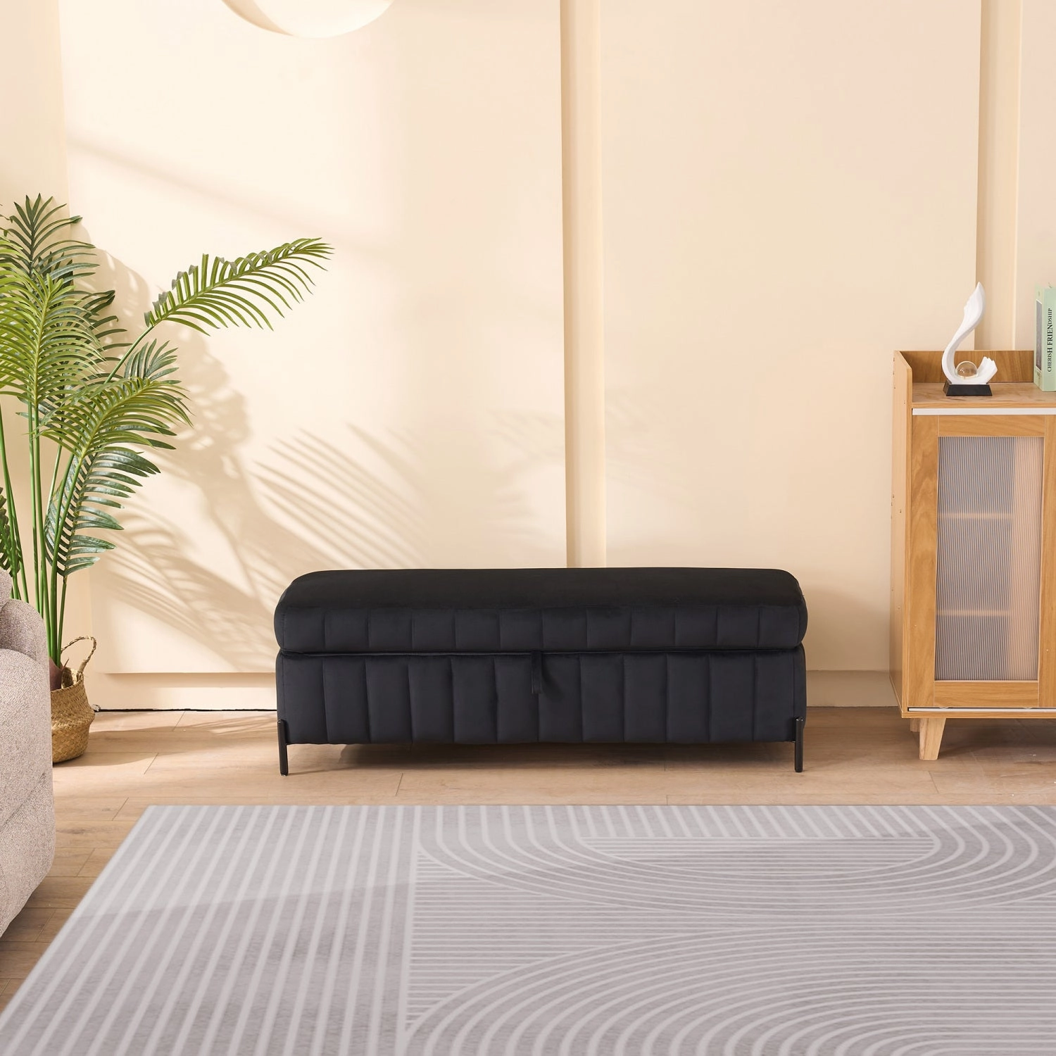 Streamdale Black Velvet Storage Bench 49" - Living Room/Entryway