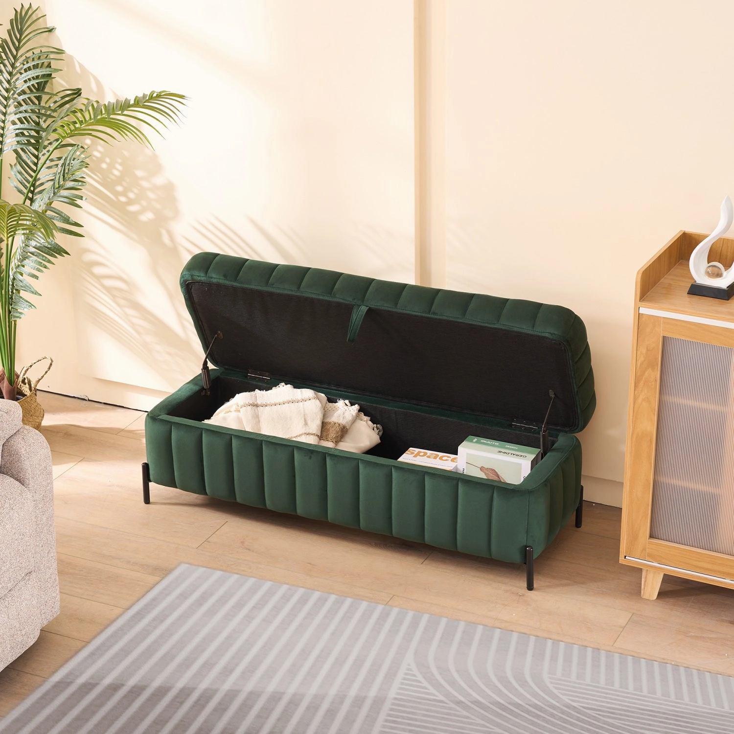 Streamdale Green Velvet Storage Bench 49"