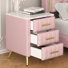 Streamdale Nightstand: 3 Drawers, Metal Legs, Marbling Top