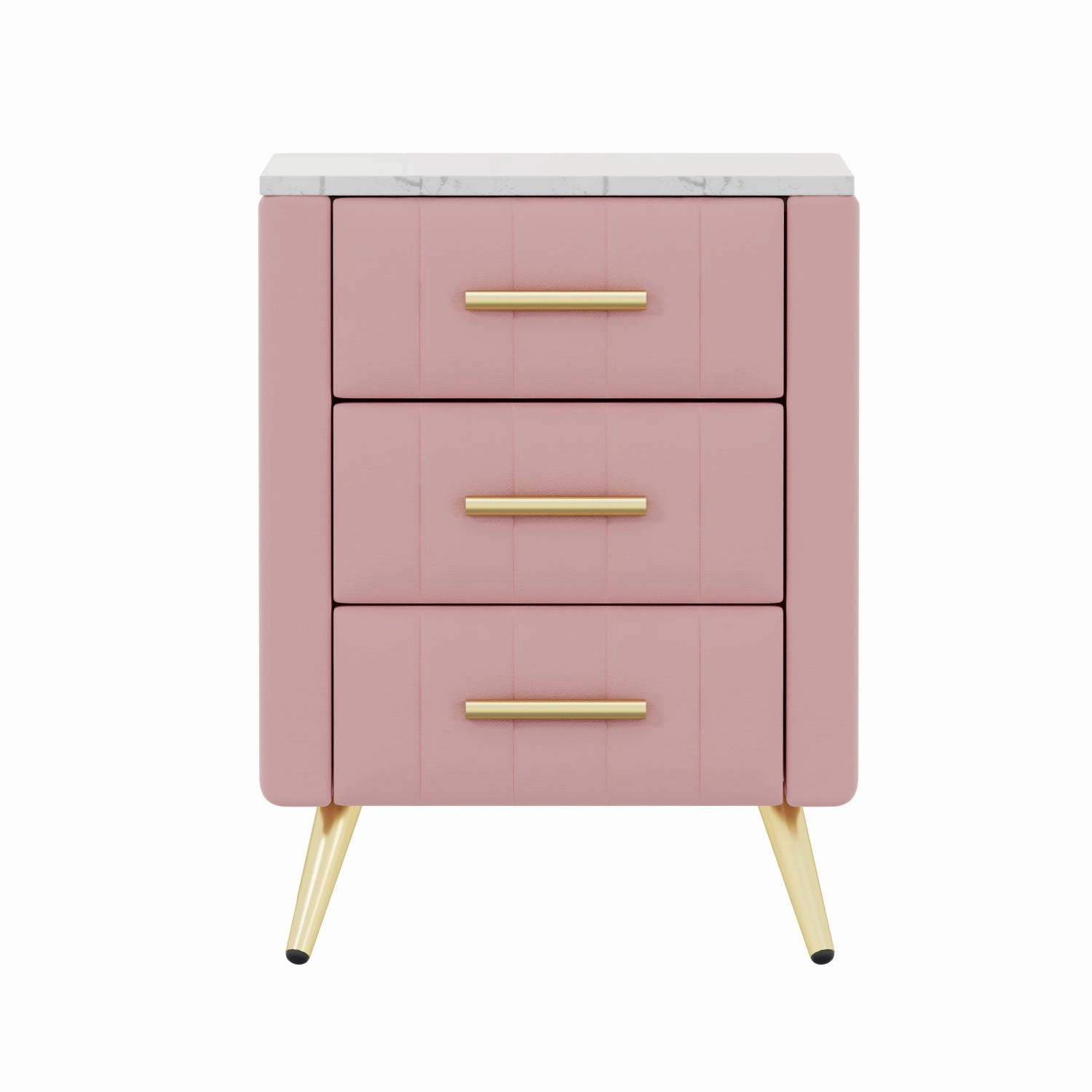 Streamdale Nightstand: 3 Drawers, Metal Legs, Marbling Top