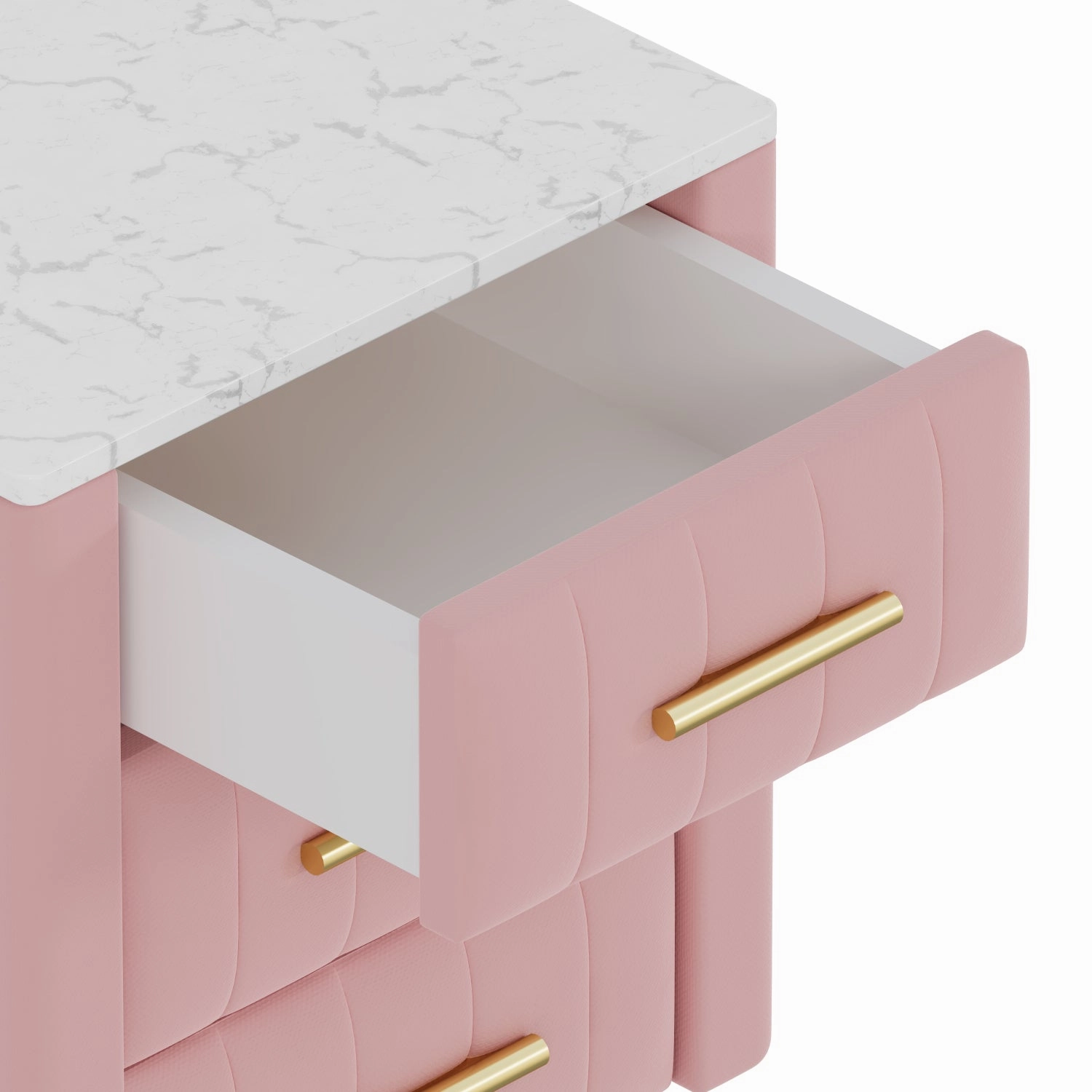 Streamdale Nightstand: 3 Drawers, Metal Legs, Marbling Top