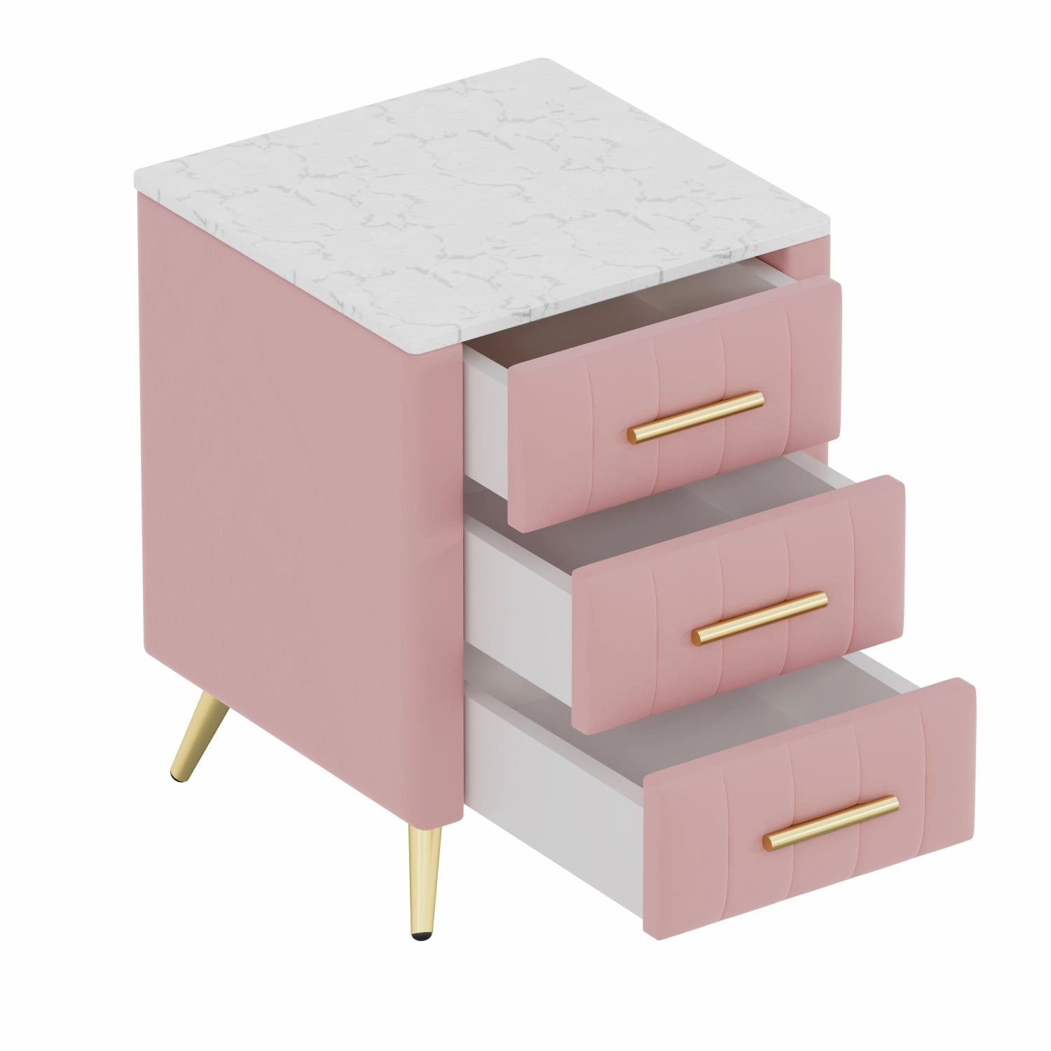Streamdale Nightstand: 3 Drawers, Metal Legs, Marbling Top