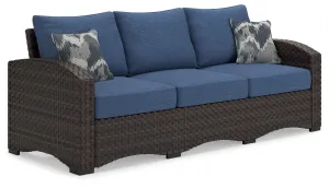 Windglow Blue / Brown Sofa With Cushion